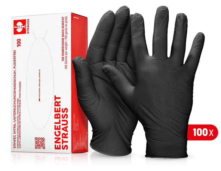 Main view, Nitrile, Disposable nitrile gloves, powder-free, black