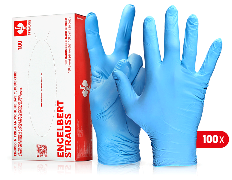 Main view, Nitrile, Disposable nitrile gloves Basic, powder-free, blue