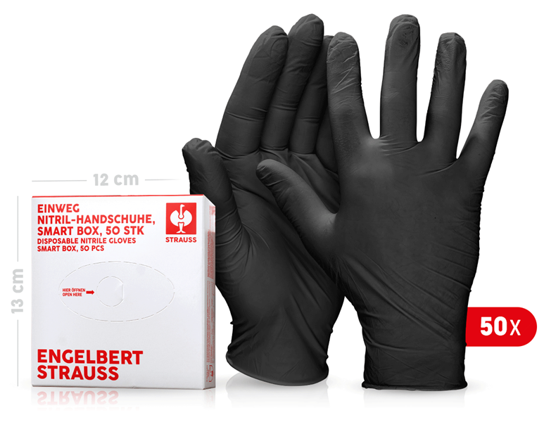 Main view, Personal Protection, Disposable nitrile gloves, powder-free, smart box, black