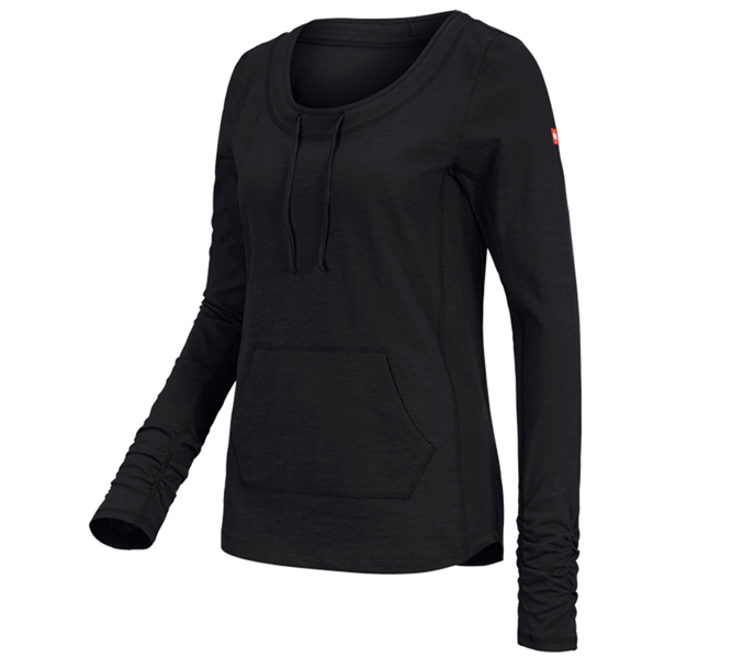 Vue principale, Hauts, e.s. Longsleeve cotton slub, femmes, noir