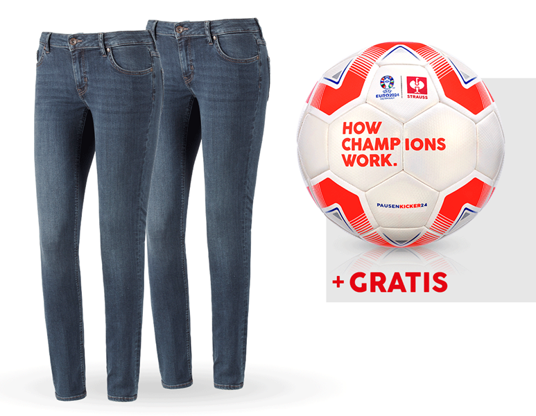 SET: 2x 5-Pocket-Stretch-Jeans, Damen + Fußball