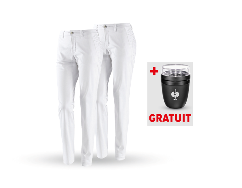 Vue principale, Recherche, KIT : 2x e.s. Pantalon de travail Chino, femmes, blanc