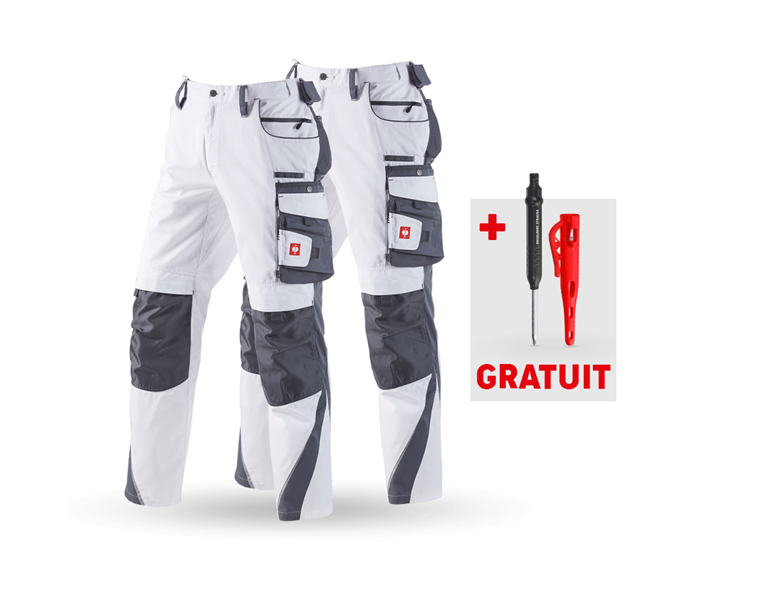 Vue principale, PROMOS, KIT : 2x Pantalon à taille élastique e.s.motion, blanc/gris