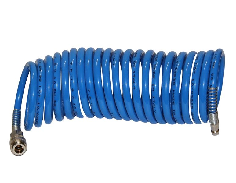 Compressed air spiral hose with connections