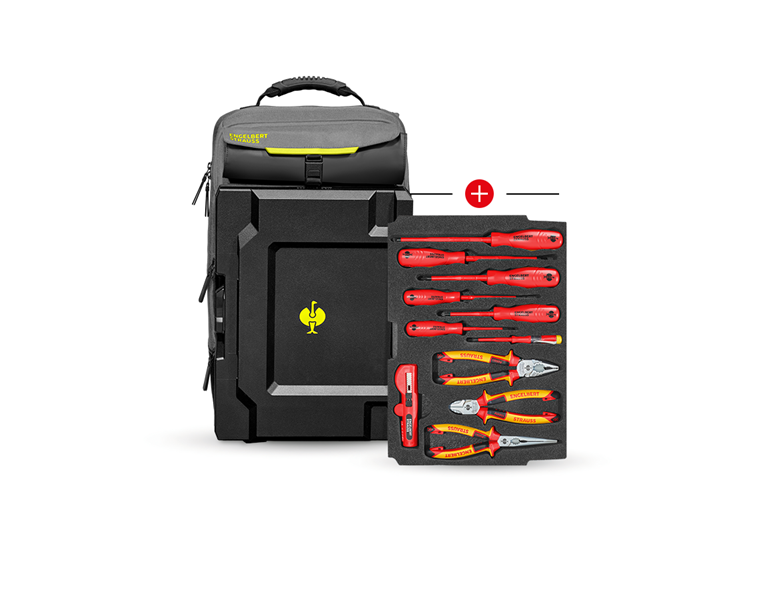 Main view, Tool sets, Insert Elektro Classic + STRAUSSbox backpack, basaltgrey/acid yellow