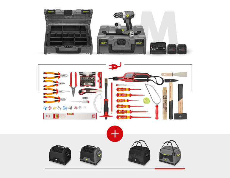 Vue principale, Outils à main, Set d'outils élec. + 18,0 V visseuse multi batt., gris basalte/jaune acide