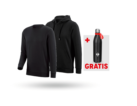 Hauptansicht, SET: Sweatshirt + Hoody-Sweatshirt poly cotton, schwarz