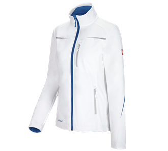 Main view, Softshell­ jacket e.s.​motion 2020, ladies', white/gentianblue