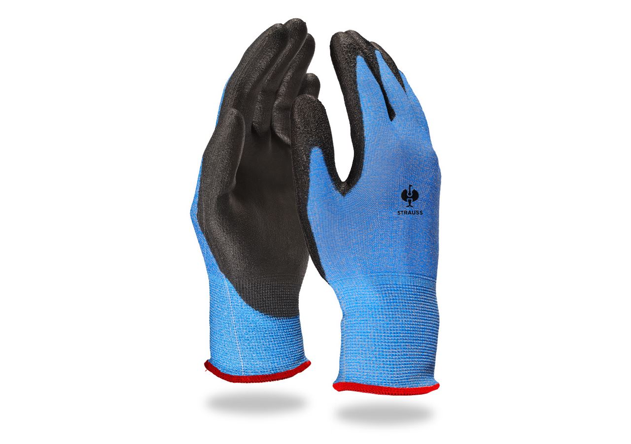 Coated: PU cut protection gloves, Comfort Skin, level B + black/blue-melange