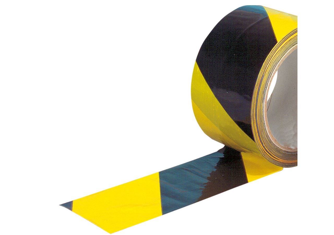 Plastic bands | crepe bands: Warning tape, self-adhesive + yellow/black