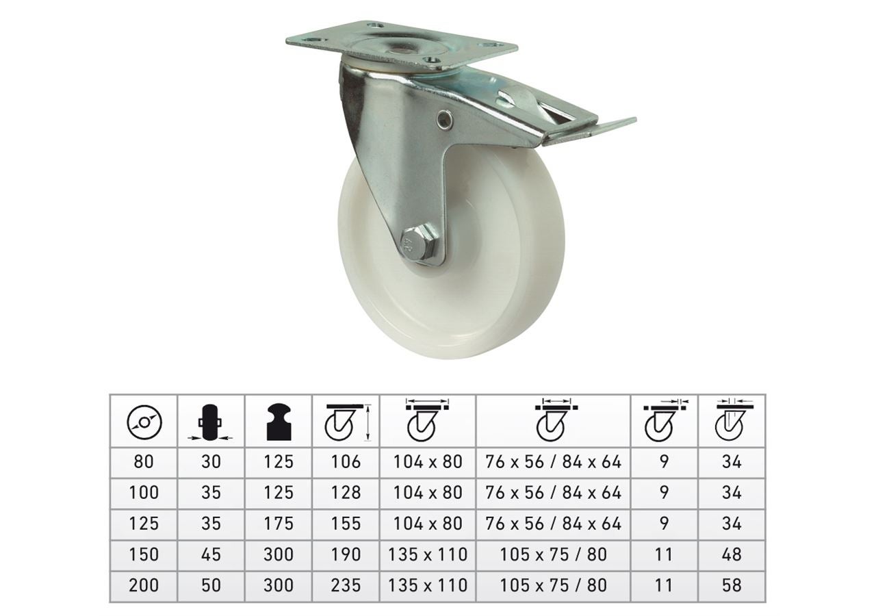 Transport rolls: Fixed Roll with Wheel-/Total fixing brake