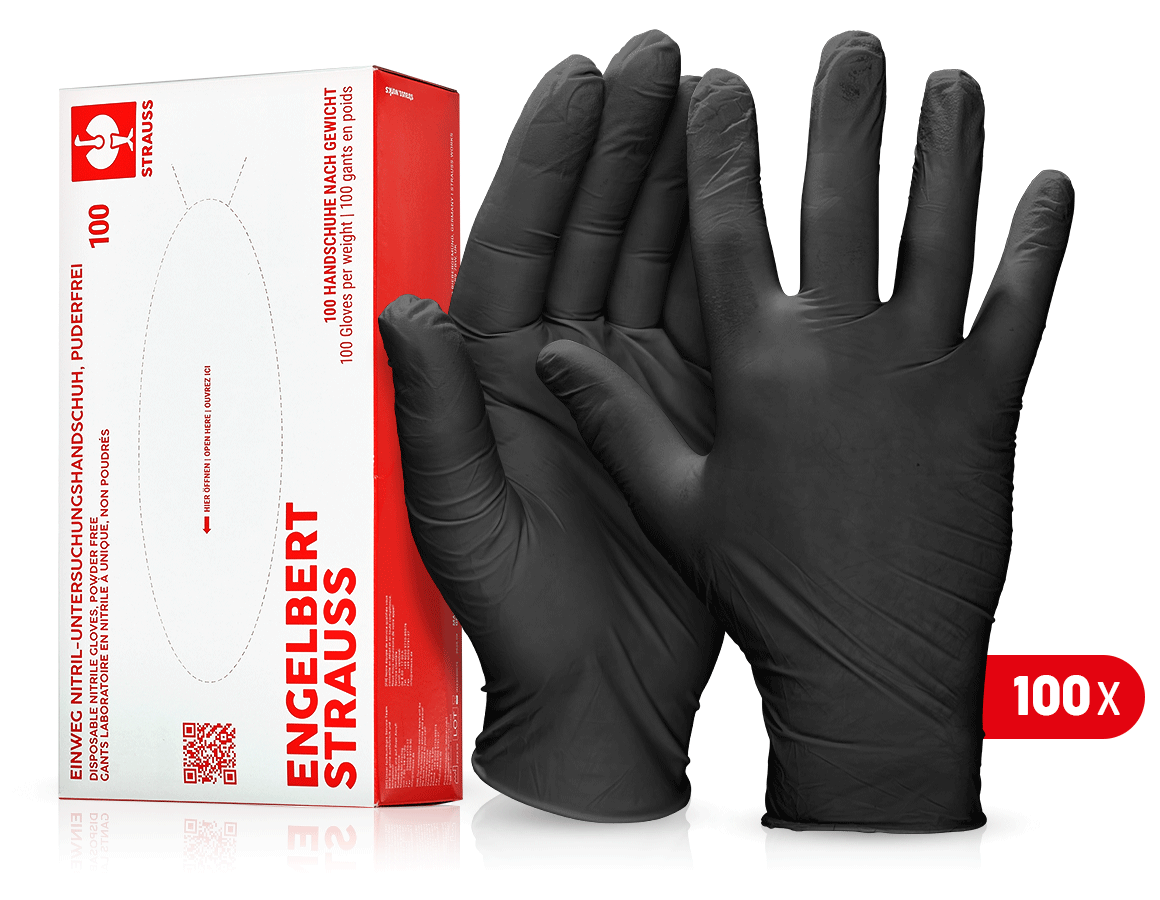 Gants à usage unique: Gants de labor.nitrile à usage unique, sans poudre + noir