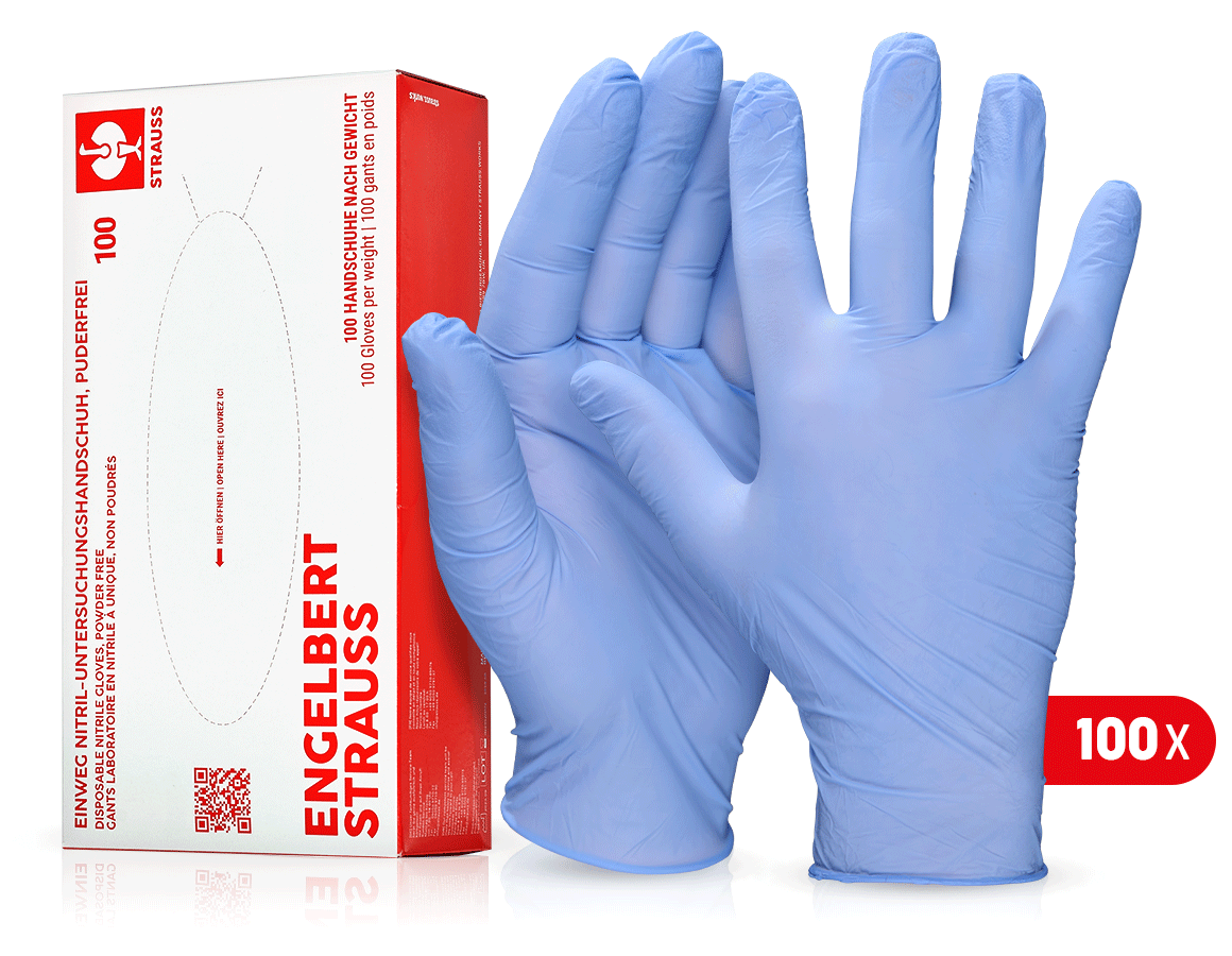 Gants à usage unique: Gants de labor.nitrile à usage unique, sans poudre + bleu