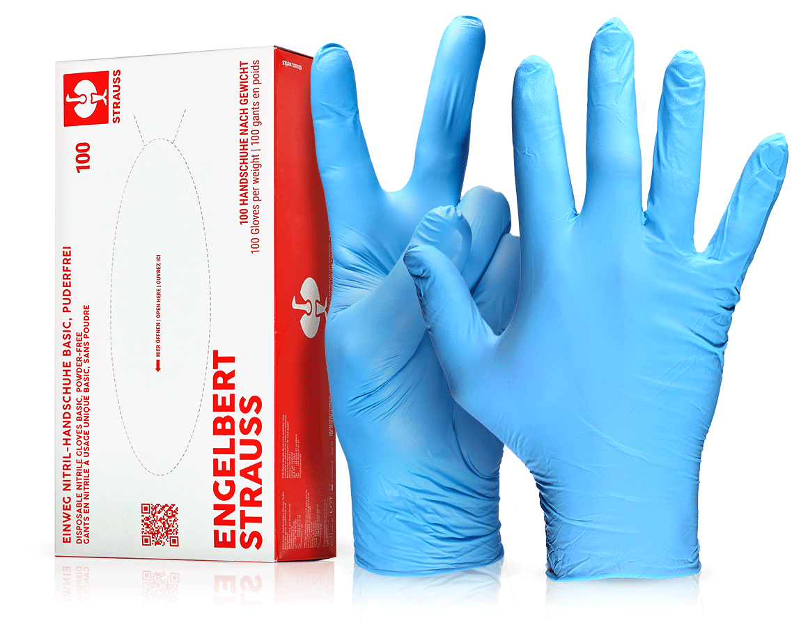 Beschichtet: Einweg Nitril-Handschuhe Basic, puderfrei + blau