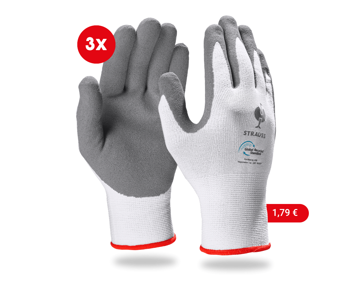 Arbeitsschutz: e.s. Nitrilschaum-Handschuhe recycled, 3 Paar + anthrazit/weiß