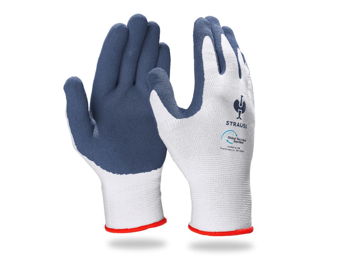 Coated: e.s. Latex foam gloves recycled, 3 pairs + blue/white