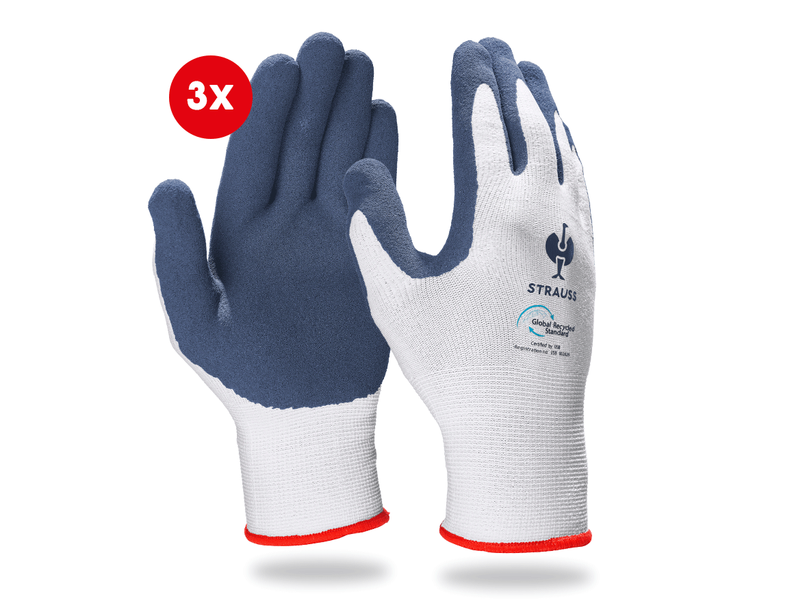 Personal Protection: e.s. Latex foam gloves recycled, 3 pairs + blue/white