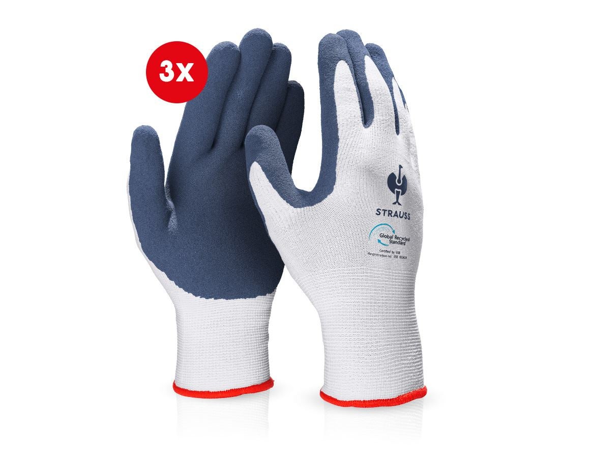 Coated: e.s. Latex foam gloves recycled, 3 pairs + blue/white