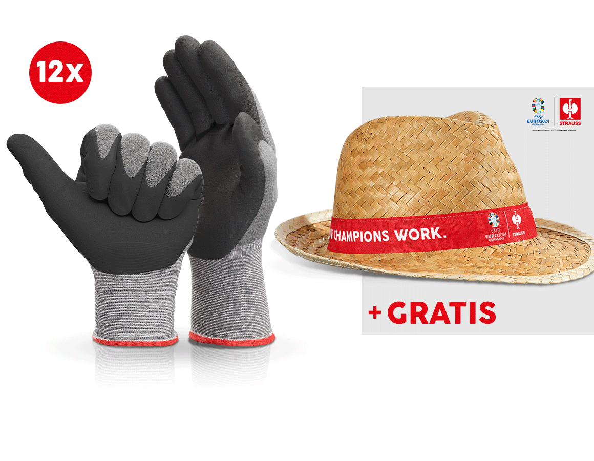 Kollaborationen: 12x Nitril-Handschuhe evertouch micro+EURO2024 Hut + schwarz/grau