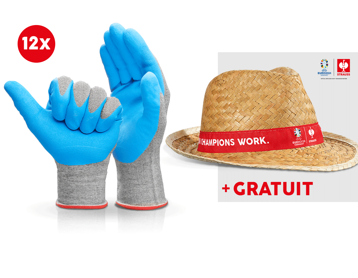 Collaborations: 12x gants nitrile evertouch micro+chapeau EURO2024 + bleu/bleu clair-mélange