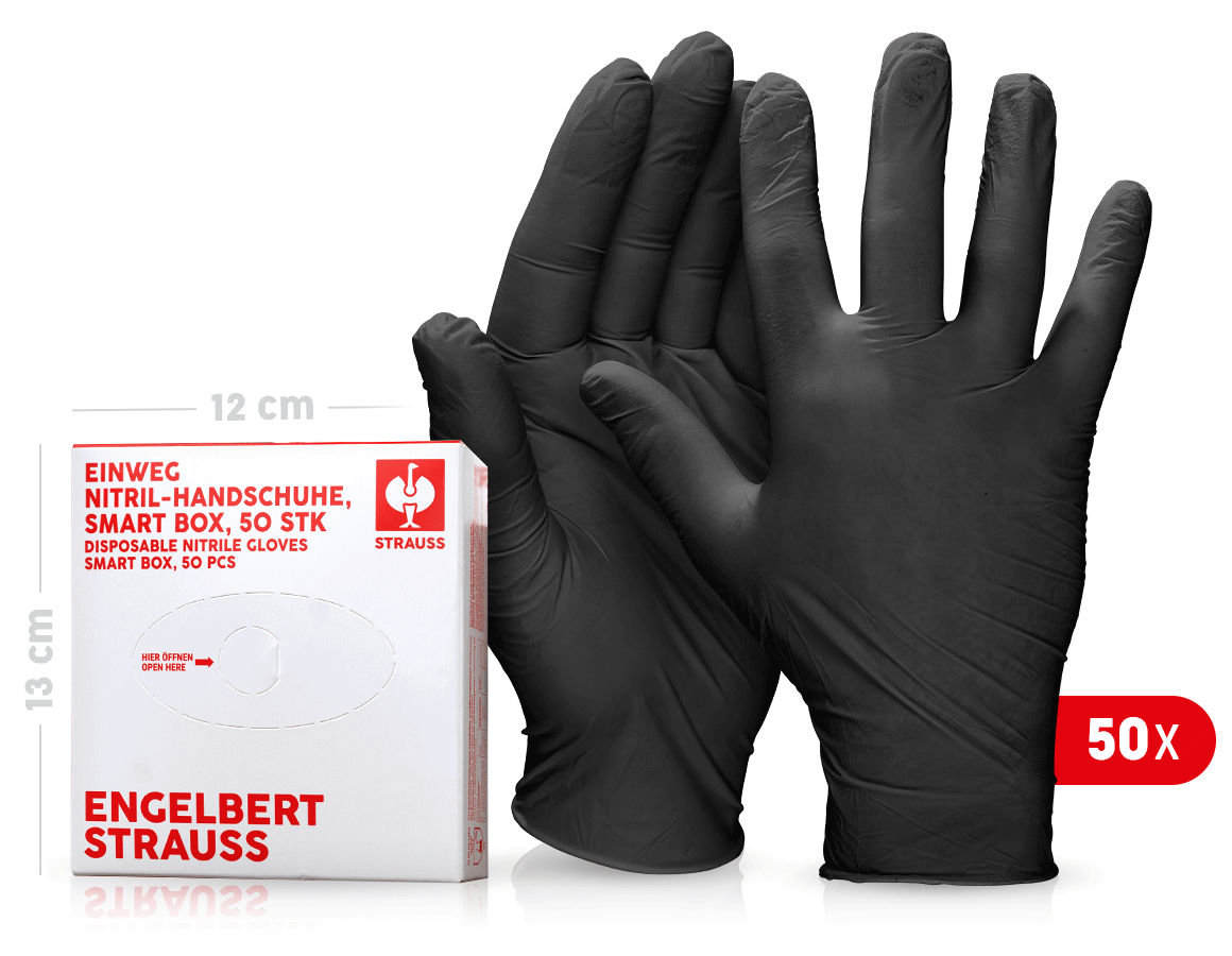 Arbeitsschutz: Einweg Nitril-Handschuhe, puderfrei, smart box + schwarz