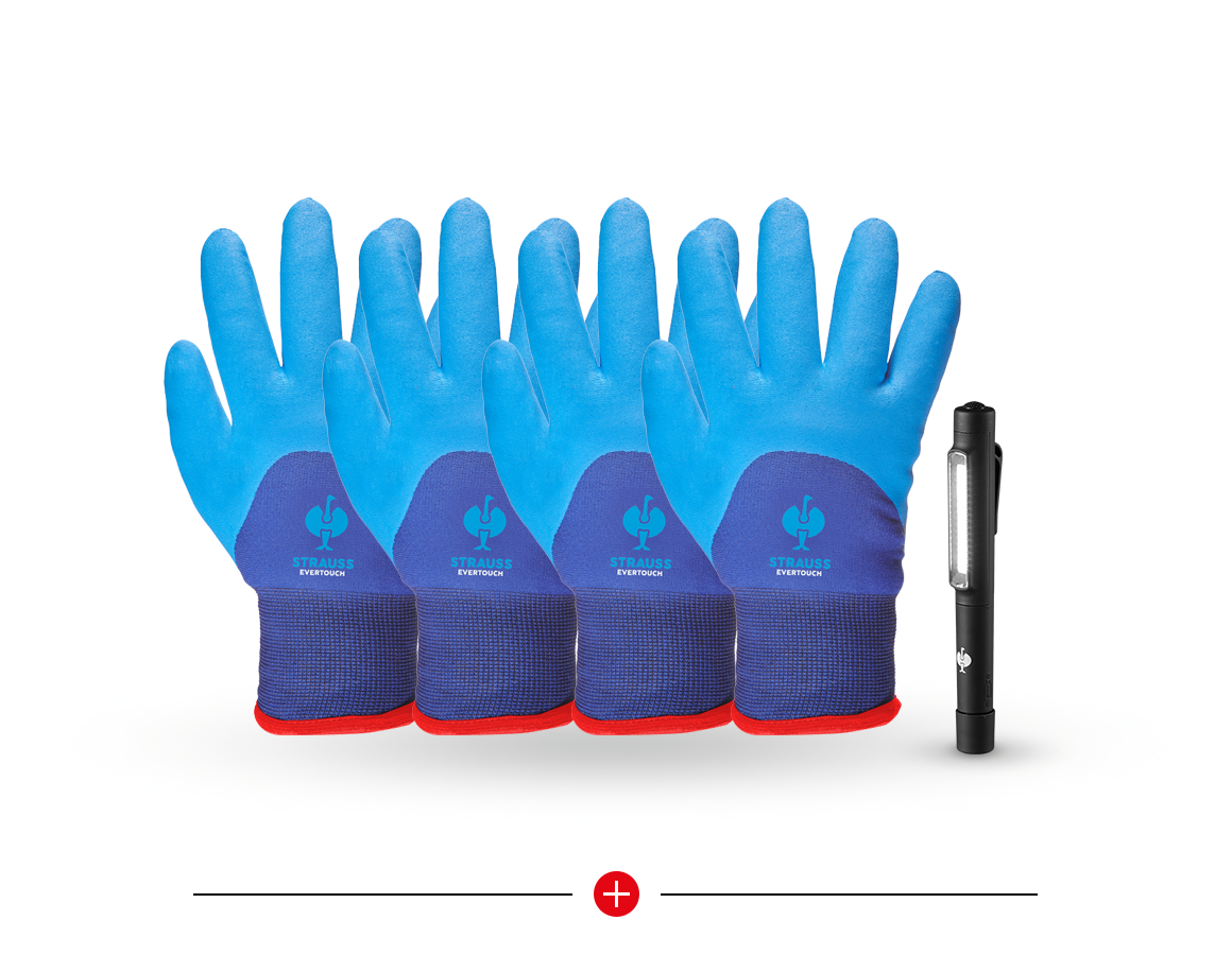 Sécurité au travail: 4x Gants en nitrile evertouch winter set cadeau + bleu/bleu foncé-mélange