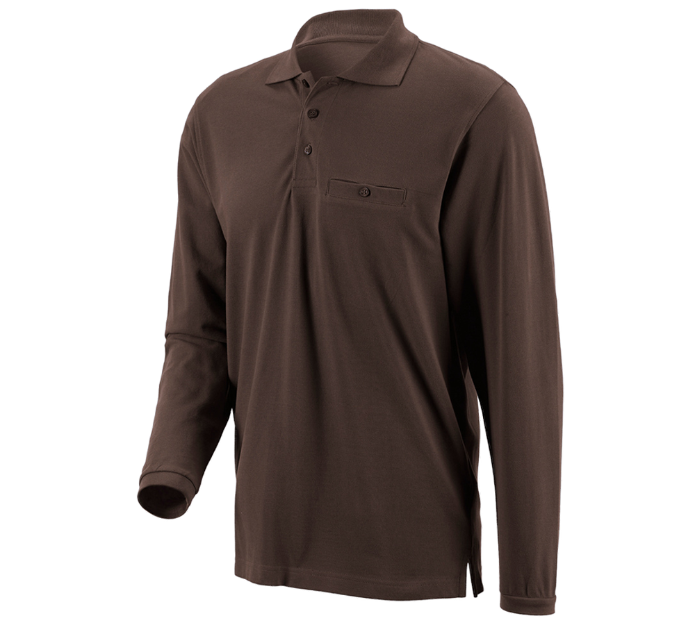 Shirts, Pullover & more: e.s. Long sleeve polo cotton Pocket + chestnut
