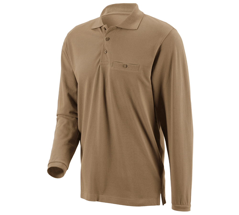 Shirts, Pullover & more: e.s. Long sleeve polo cotton Pocket + khaki