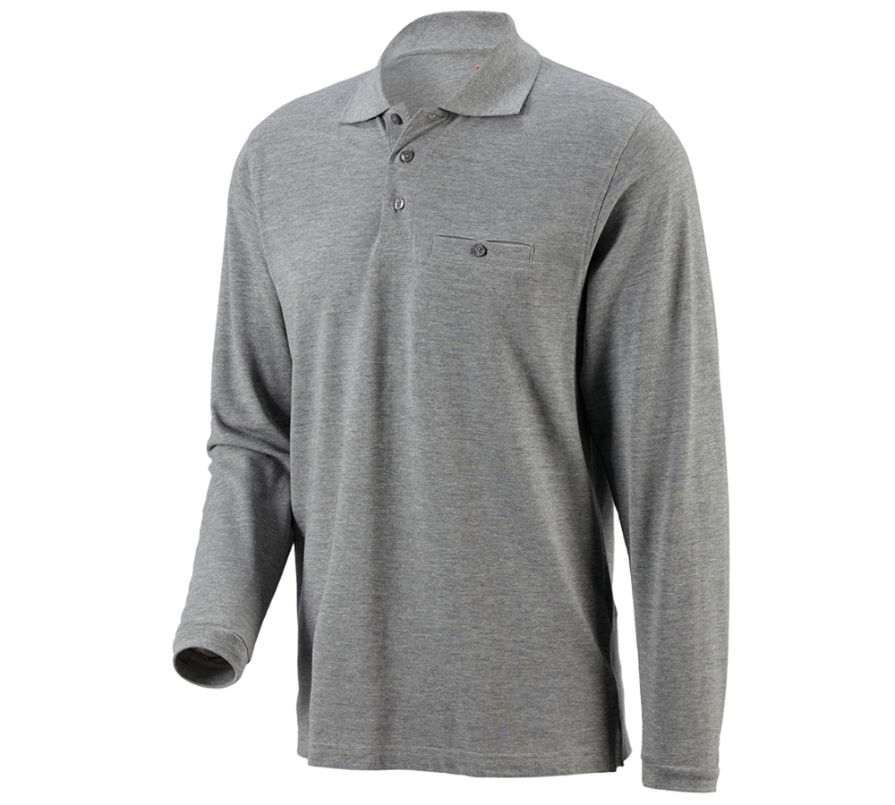 Shirts, Pullover & more: e.s. Long sleeve polo cotton Pocket + grey melange