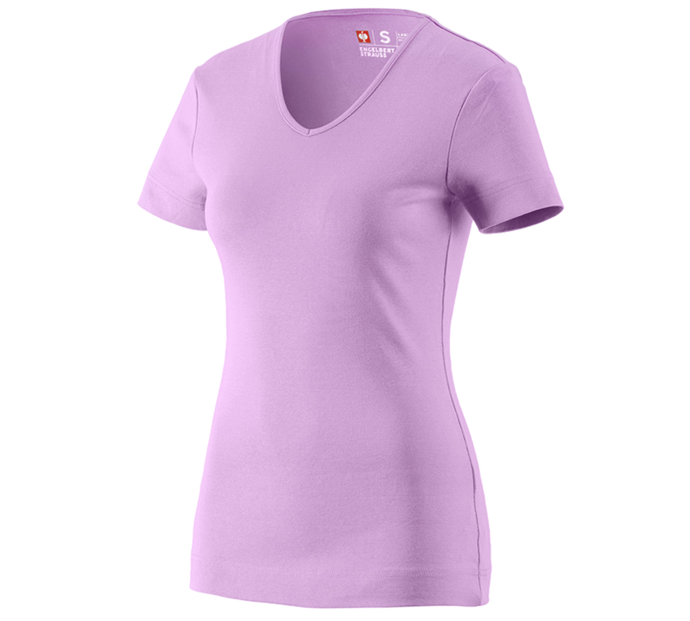 Horti-/ Sylvi-/ Agriculture: e.s. T-shirt cotton V-Neck, femmes + lavande
