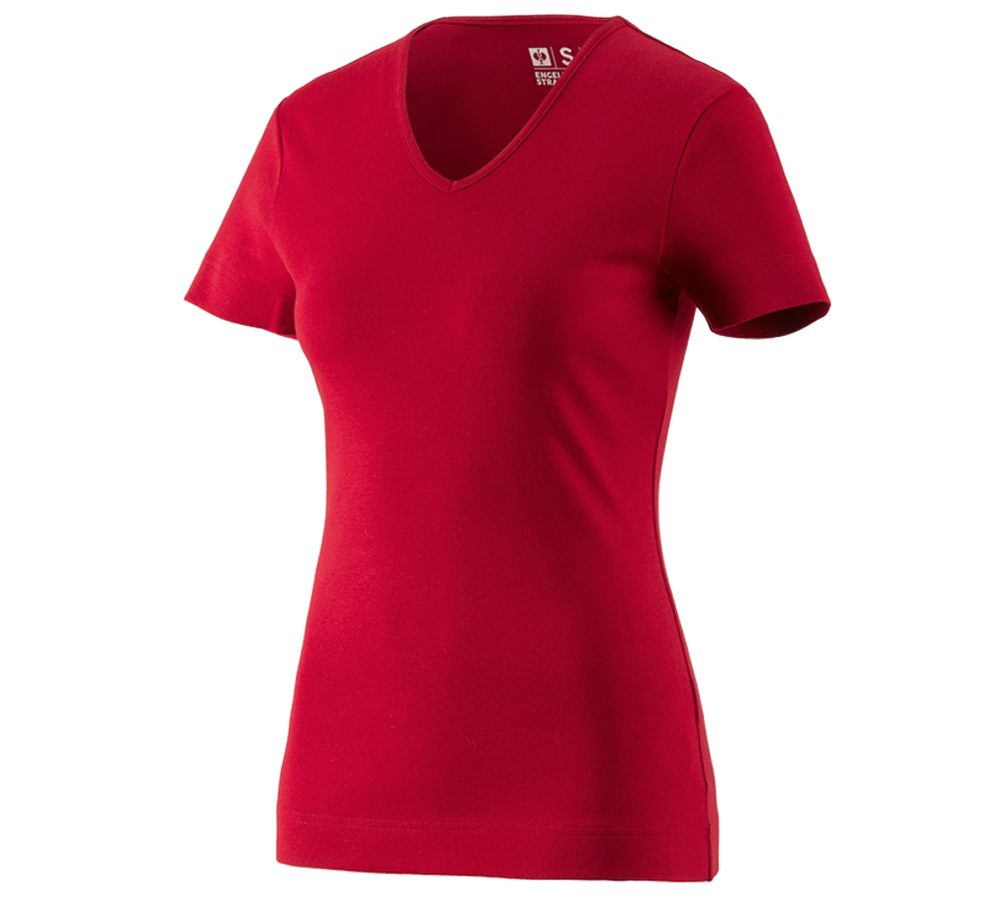 Horti-/ Sylvi-/ Agriculture: e.s. T-shirt cotton V-Neck, femmes + rouge vif