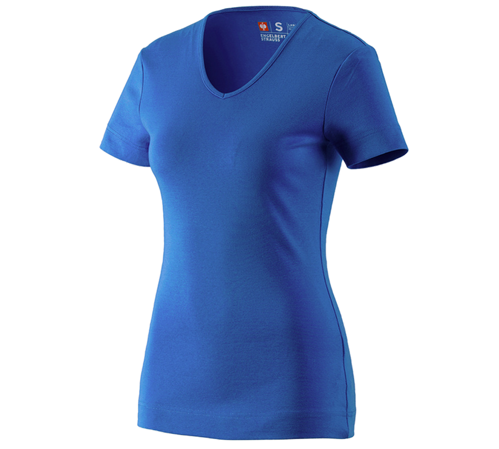 Shirts & Co.: e.s. T-Shirt cotton V-Neck, Damen + enzianblau