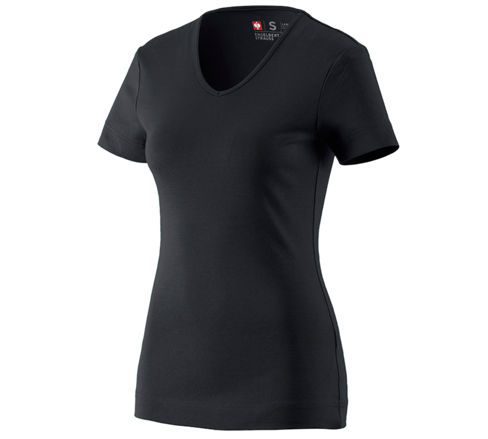 Thèmes: e.s. T-shirt cotton V-Neck, femmes + noir