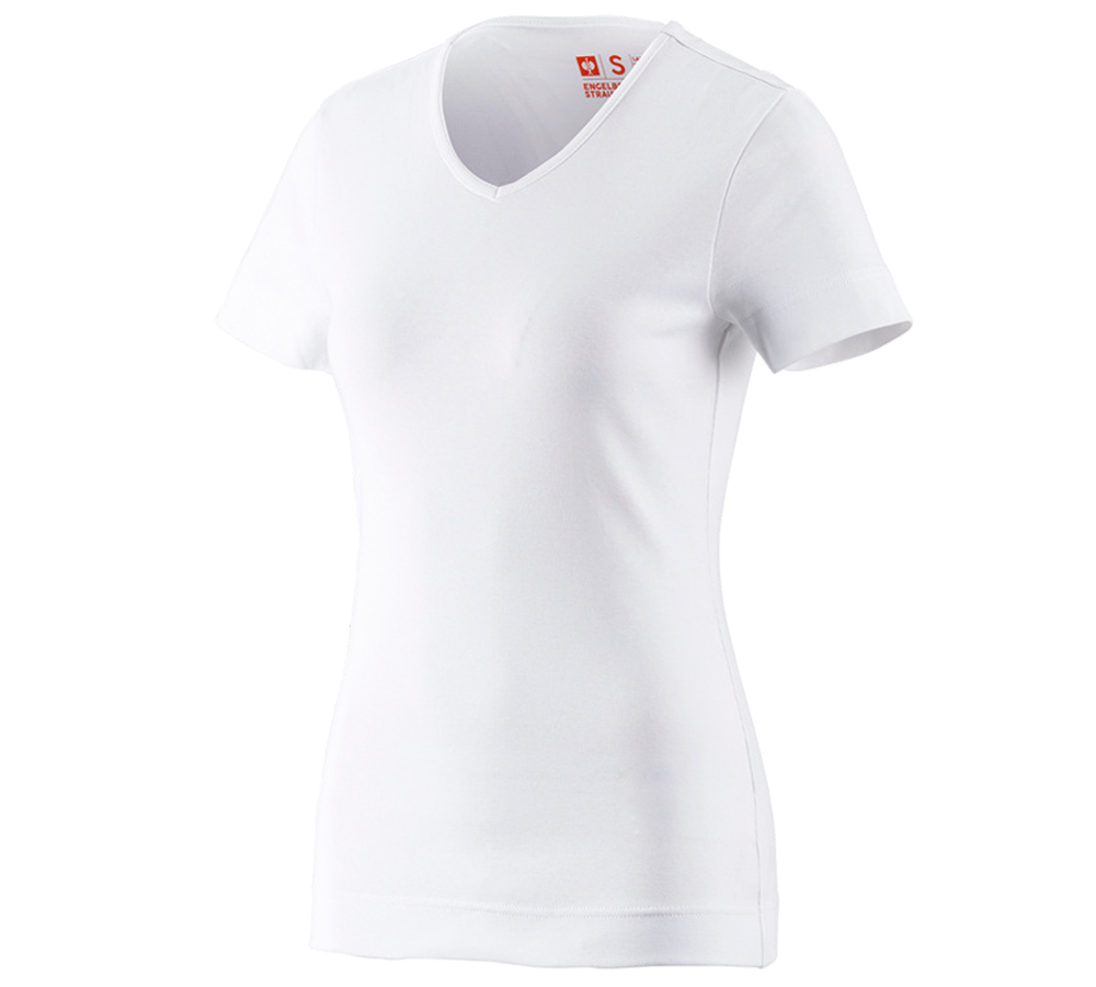Hauts: e.s. T-shirt cotton V-Neck, femmes + blanc