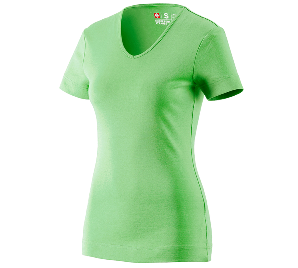 Hauts: e.s. T-shirt cotton V-Neck, femmes + vert pomme