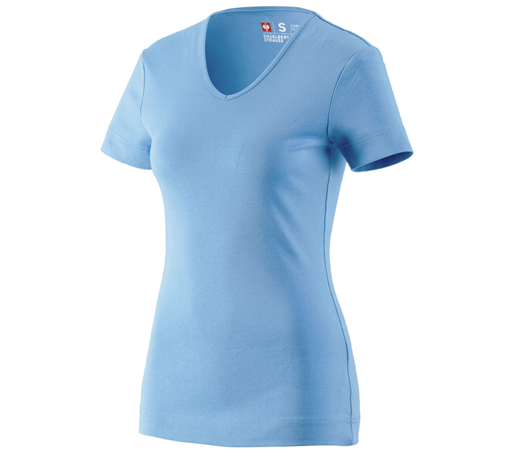 Installateurs / Plombier: e.s. T-shirt cotton V-Neck, femmes + bleu azur