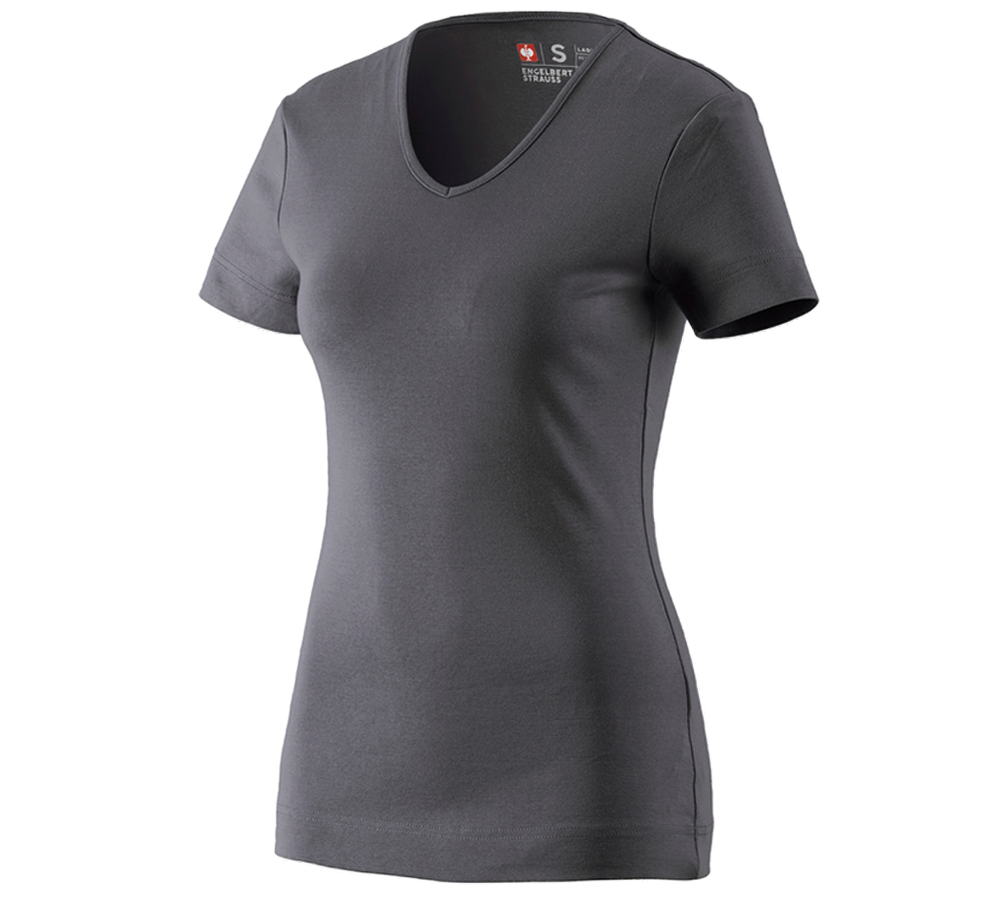 Hauts: e.s. T-shirt cotton V-Neck, femmes + anthracite