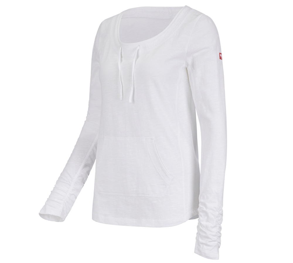 Shirts & Co.: e.s. Longsleeve cotton slub, Damen + weiß