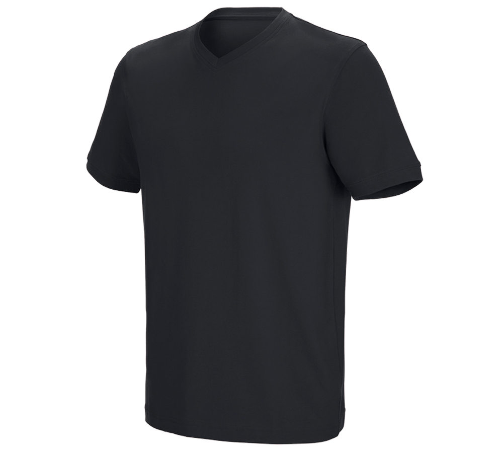 Shirts & Co.: e.s. T-Shirt cotton stretch V-Neck + schwarz