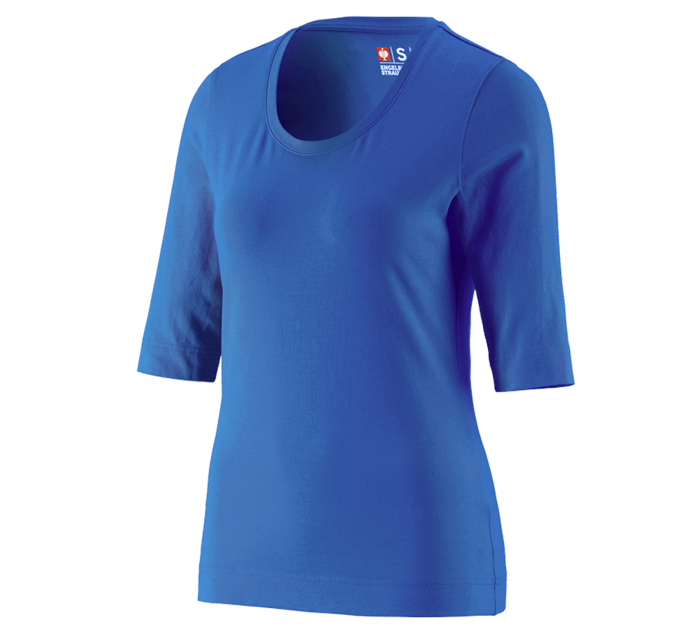 Hauts: e.s. Shirt à manches 3/4 cotton stretch, femmes + bleu gentiane
