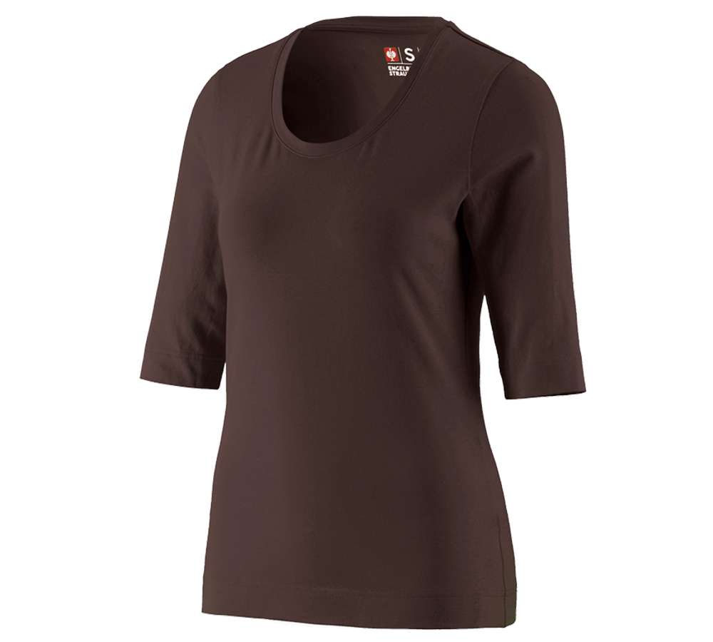 Hauts: e.s. Shirt à manches 3/4 cotton stretch, femmes + marron