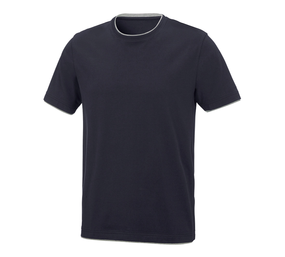 Shirts, Pullover & more: e.s. T-shirt cotton stretch Layer + navy/grey melange