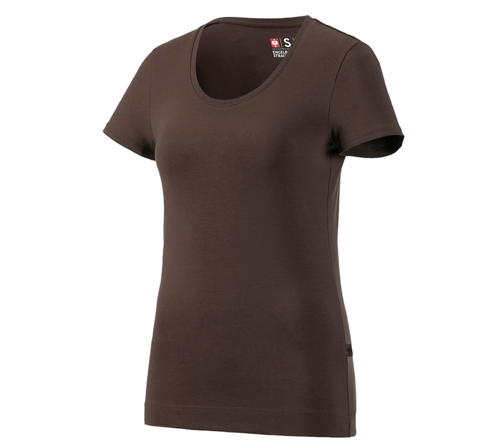 Hauts: e.s. T-shirt cotton stretch, femmes + marron