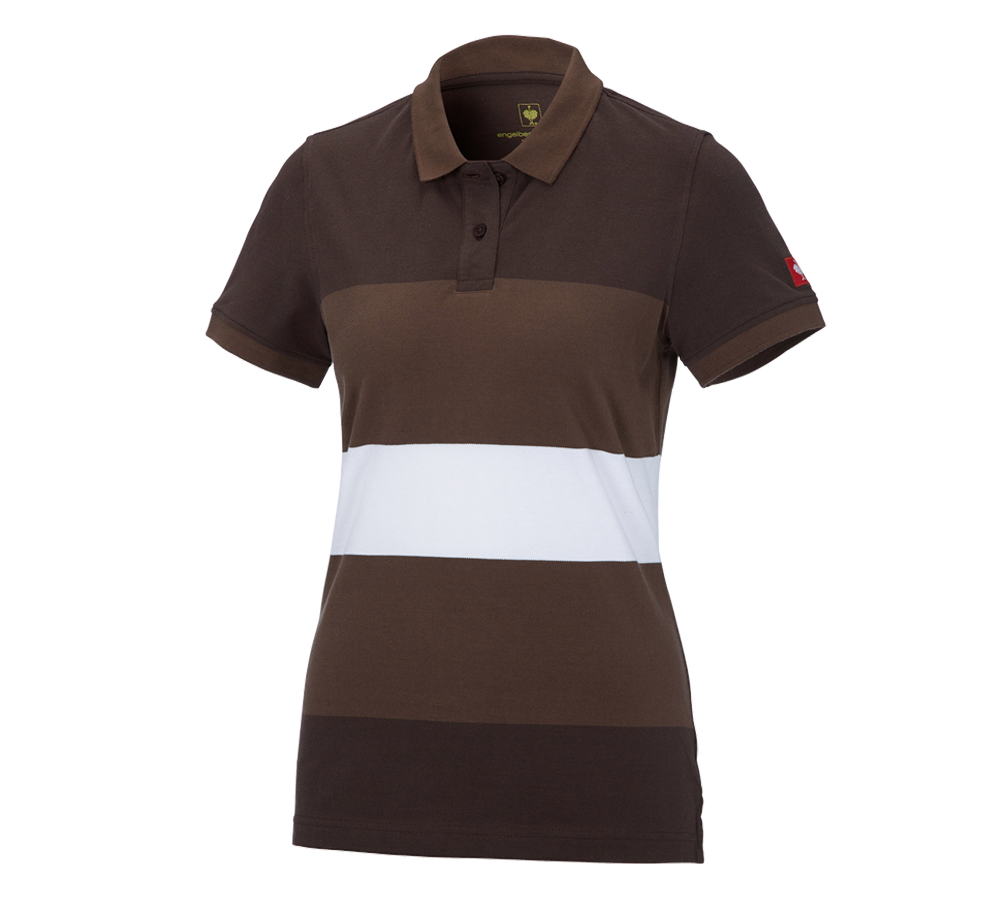 Shirts & Co.: e.s. Piqué-Polo cotton stripe, Damen + kastanie/haselnuss