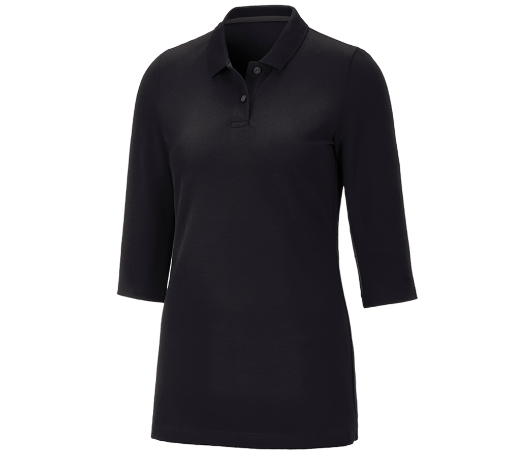Shirts & Co.: e.s. Piqué-Polo 3/4 Arm cotton stretch, Damen + schwarz