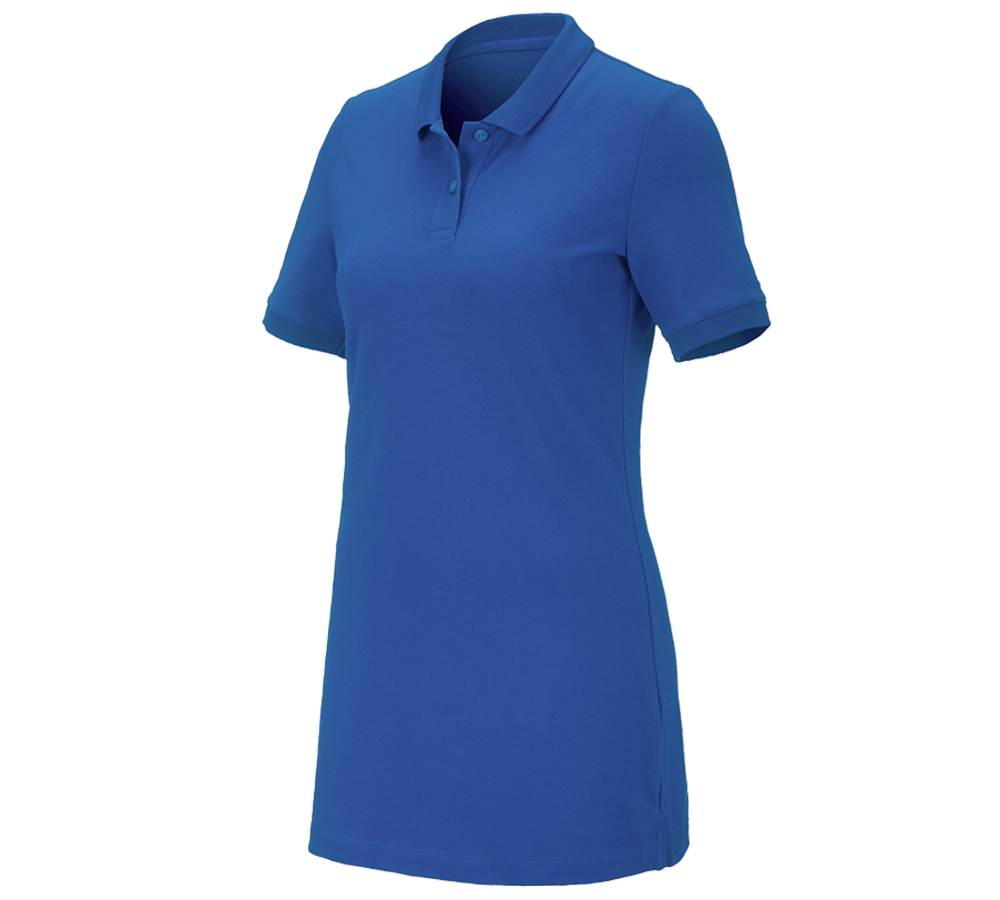Shirts & Co.: e.s. Piqué-Polo cotton stretch, Damen, long fit + enzianblau