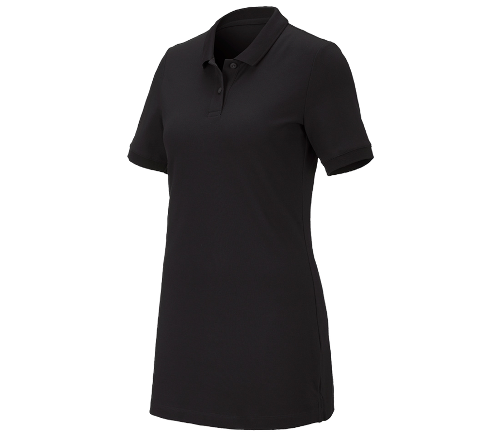 Shirts & Co.: e.s. Piqué-Polo cotton stretch, Damen, long fit + schwarz
