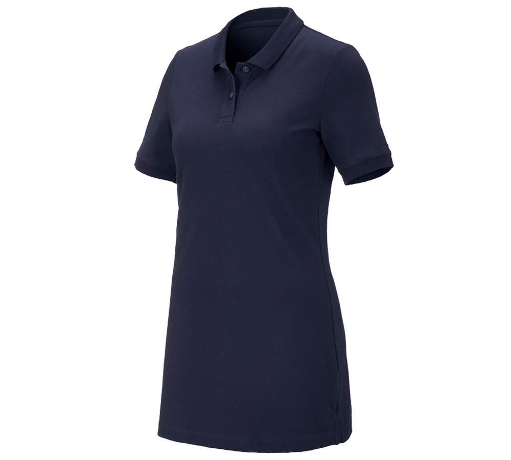 Shirts & Co.: e.s. Piqué-Polo cotton stretch, Damen, long fit + dunkelblau