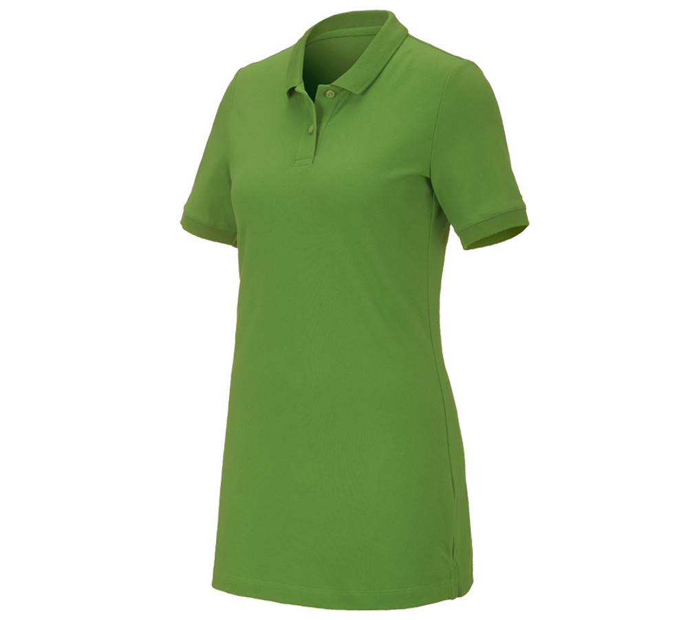 Shirts & Co.: e.s. Piqué-Polo cotton stretch, Damen, long fit + seegrün