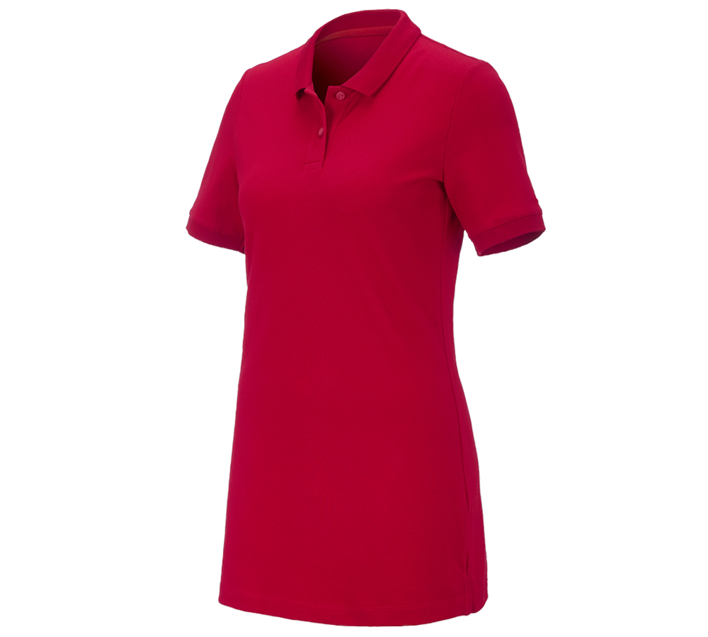 Shirts & Co.: e.s. Piqué-Polo cotton stretch, Damen, long fit + feuerrot